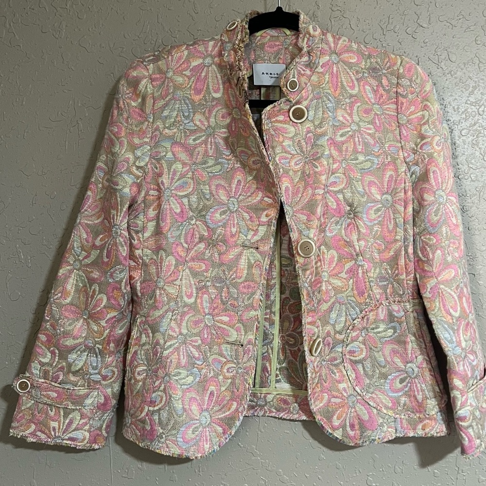 Akris Punto Multicolor Pastel Daisy Blazer Jacket Size 4